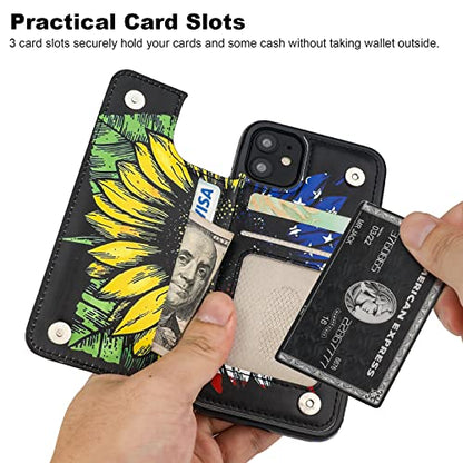 HAOPINSH for iPhone 11 Wallet Case with Card Holder, American Flag Sunflowers Pattern Back Flip PU Leather Kickstand Card Slots Case for Women Girls, Double Magnetic Clasp Shockproof Cover 6.1" - color: American Flag Sunflowers