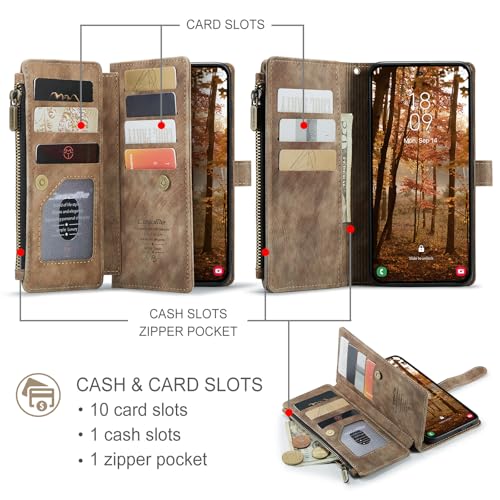 Compatible with Samsung Galaxy S26 Wallet Case,with Card Holder Kickstand Magnetic Zipper Pocket Lanyard Strap Wristlet,Leather Flip Case Wallet for Samsung Galaxy S26 5G 6.3 Inch(Brown) - color: Brown, size: S26 6.3 Inch