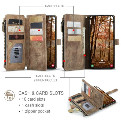 Compatible with Samsung Galaxy S26+ Plus Wallet Case with Card Holder Kickstand Magnetic Zipper Pocket Lanyard Strap Wristlet,Leather Flip Case Wallet for Galaxy S26+ Plus 6.9 Inch (Brown) - color: Brown, size: S26+ Plus 6.9 Inch