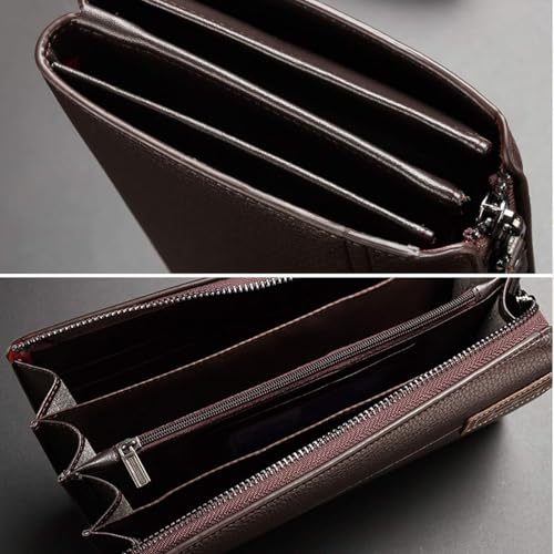 Mens Wallet Long Purse Leather Clutch Large Business Handbag Phone Card Holder Case Gift for Men Father Son Husband Boyfriend - color: Y-brown
