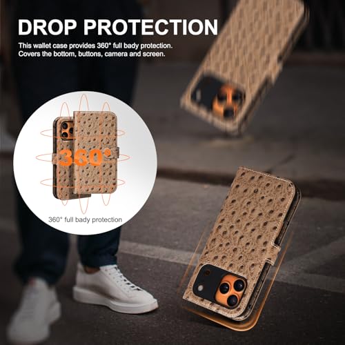 Leather Case Compatible with iPhone 17 Pro Max Wallet 6.9" | Genuine Leather 2-in-1 Magnetic Detachable Shockproof,Flip Folio Cover with Card Slot, Wireless Charging RFID Blocking White - color: Creamy white, size: 6.9”-17 Pro Max
