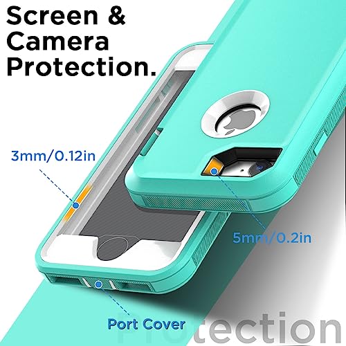 AICase for iPhone SE Case 3rd & 2nd Generation, for iPhone SE 2022/2020 Built-in Screen Protector Heavy Duty Protective Shockproof 3-Layer Full Body Rugged Phone Cover, Aqua Mint/White - color: Aqua Mint/white