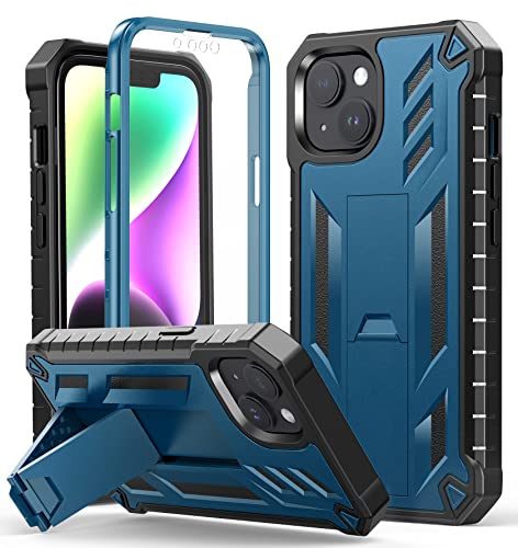 FNTCASE for iPhone 14 Plus Case, Built-in Screen Protector, Kickstand | 20FT Military-Grade Drop Protection, Anti-Slip Matte Textured, Rugged Heavy Duty Shockproof TPU Protective Cover - color: Blue
