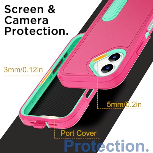 AICase for iPhone 16 Case with Built-in Stand,Tripe Layer Heavy Duty Drop Protection Full Body Rugged Shockproof Military Protective Tough Durable Phone Cover for iphone16 6.1"_2 - color: Hot Pink/Blue with Built-in Stand