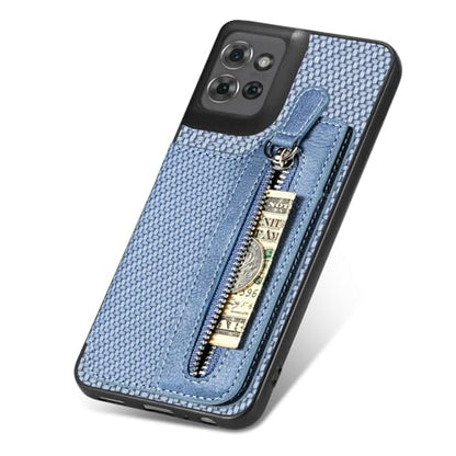 for Motorola Moto G Power 2026 Wallet Case with Card Holder, Slim | Shockproof Protective Phone Cases for Women, Carbon Fiber Pattern Design, Built-in 4 Credit Card Slots and 1 Zipper Pocket - color: Blue