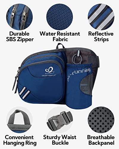 WATERFLY Fanny Pack Waist Bag: Waist Pack for Women Men with Water Bottle Holder Hiking Fanny Pack for Running Walking DogWalking Travel Cycling - color: Sapphire Blue