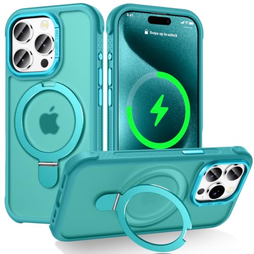 Designed for iPhone 15 Pro Case with Magnetic Stand, Darkcyan | Certified Drop Protection, Great Grip Feeling, Matte Translucent Back Slim Shockproof Phone Cover - color: Darkcyan, size: Iphone 15 Pro
