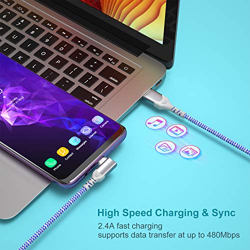 USB C Cable Fast Charging,3Pack 10ft Nylon Right Angle USB A to USB C Cable - color: Blue,Green,Purple, size: 10ft