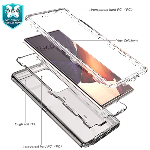 YmhxcY Note 20 Ultra Cover, Galaxy Note 20 Ultra 3 Layer Durable Shockproof Case/Solid Silicone Clear Case - Transparent Black - color: Transparent black