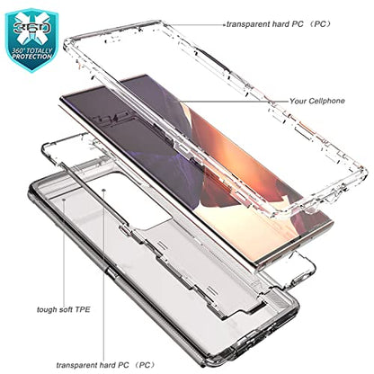 YmhxcY Note 20 Ultra Cover, Galaxy Note 20 Ultra 3 Layer Durable Shockproof Case/Solid Silicone Clear Case - Transparent Black - color: Transparent black