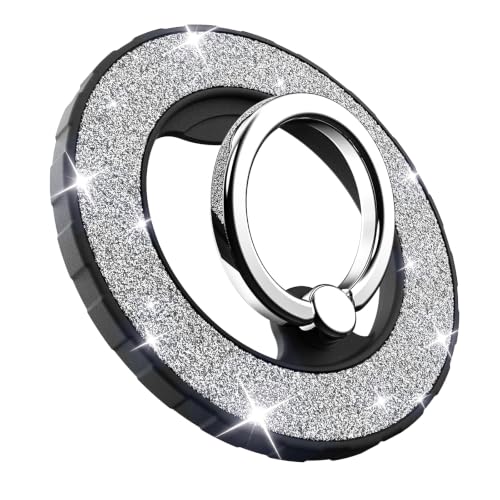 Magnetic Phone Ring Holder for MagSafe, Glitter Magnetic Grip - color: Black+Silver