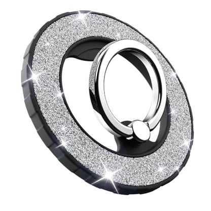 Magnetic Phone Ring Holder for MagSafe, Glitter Magnetic Grip - color: Black+Silver