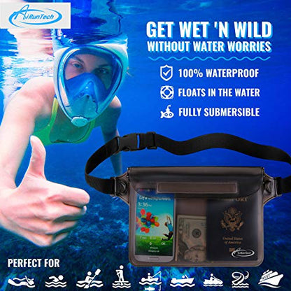 AiRunTech Waterproof Fanny Pack, Beach Cruise Vacation Essentials, Waterproof Pouch Protect Phone Passport Valuables Dry Safety, Paddle Board Kayaking Boating Swimming Accessories-2 Pack（Gray + Black） - color: Black+Grey