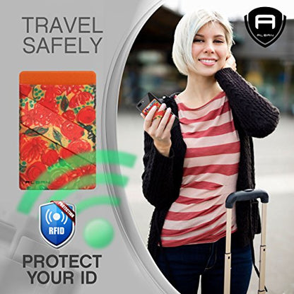 Alban Credit Card Holder Stick on Cell Phone Wallet RFID Blocking Pack of 2 - color: Orange Floral