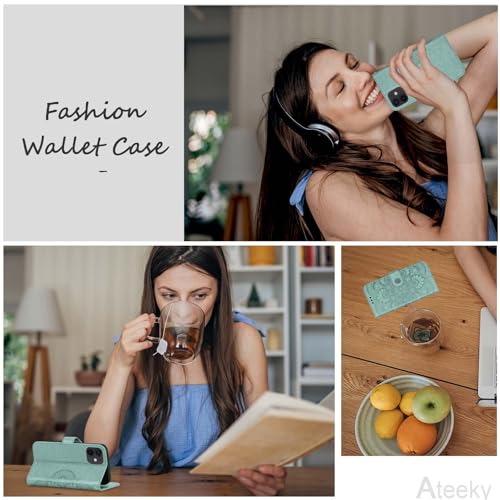 Wallet Case for iPhone 12 and iPhone 12 Pro,[RFID Blocking] 3 Card Holder Stand with Credit Card Slot PU Leather Magnetic Protective Flip Cover for iPhone 12/12 Pro(Green) - color: Green