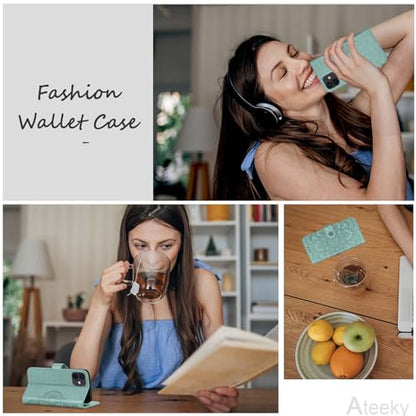 Wallet Case for iPhone 12 and iPhone 12 Pro,[RFID Blocking] 3 Card Holder Stand with Credit Card Slot PU Leather Magnetic Protective Flip Cover for iPhone 12/12 Pro(Green) - color: Green