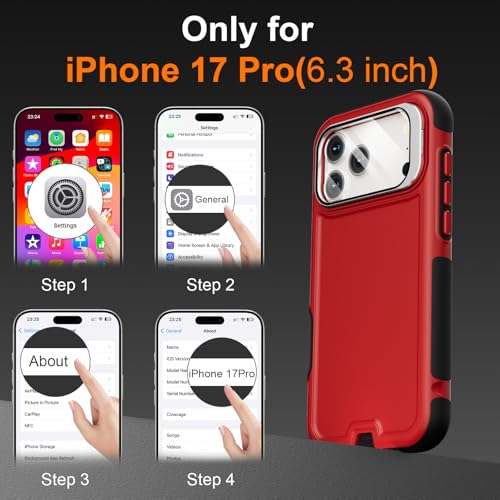 Follaroma Magnetic for iPhone 17 Pro Case with Camera Stand, Red, 6.3" | Built-in Glass Camera Cover,Compatible with MagSafe,Heavy Duty Shockproof Protective,Military-Grade Anti-DropDual Layer Cover - color: Black Red, size: iPhone 17 Pro 6.3''