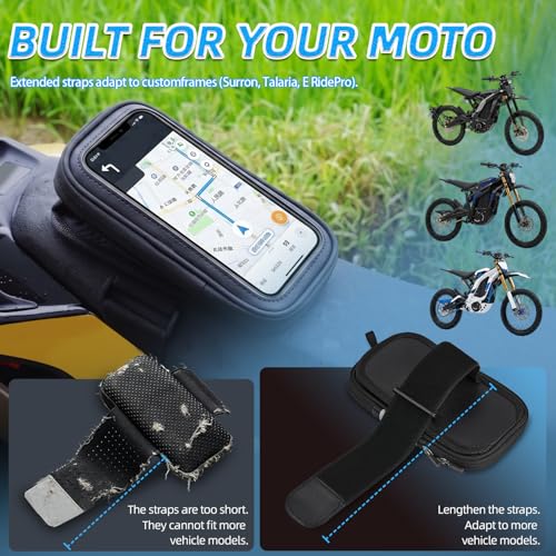 CHANGCHENG E-Dirt Bike Battery Cover Bag Phone Pouch with Touch Screen | Front Frame Pouch,Adjustable Viewing Stand &Hidden Pocket, Extended Strap for Surron Light Bee,Talaria ,E Ride Pro,Yozma In10