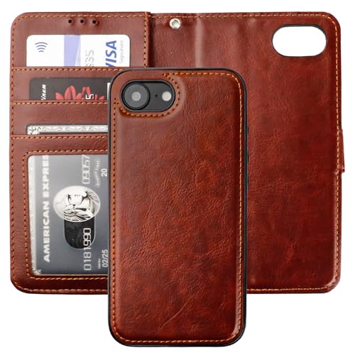 Bocasal Detachable Wallet Case Card Holder for iPhone 17e/16e, Brown | RFID Blocking Kickstand Card Slots Holder PU Leather Magnetic Shockproof Wrist Strap Removable Flip Protective Cover 6.1 inch - color: Brown