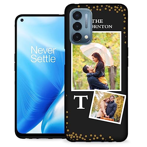 Personalized Photo Case for OnePlus Nord N200 5G - Custom Image Text Name Dates Soft TPU Anti-Scratch N 200 5 G Phone Case for Couple, Make Your Own Picture Phone Cover for N 200 5 G - color: Black 07 - Lightspot, 2 Photos Name