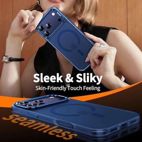 Slim Fit for iPhone 17 Pro Max Case [Compatible with Magsafe] Camera Control [Military Grade Protection], Translucent Matte Soft Touch Shockproof Protective Magnetic Phone Cover,Frosted Blue - color: Blue