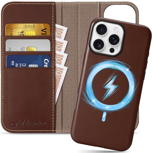 SHIELDON 2 in 1 Genuine Leather Case for iPhone 16 Pro Max, Retro Coffee | Detachable Wallet, Wireless Charging, RFID Blocking, Credit Card Holder, Magnetic Closure, Kickstand, Folio Protective Cover - color: Retro Coffee, size: for iPhone 16 Pro Max