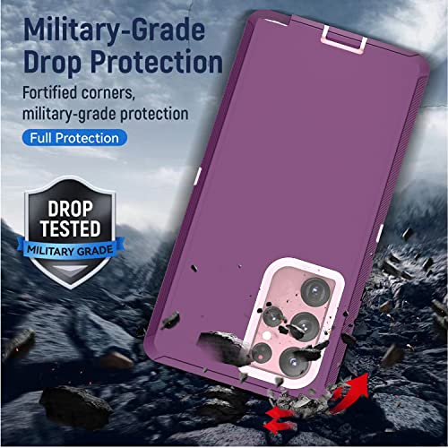 YmhxcY for S22 Ultra Case, Drop Proof 3-Layer Durable Cover/Shockproof Armor Drop Protection/Solid Rubber Protective Matte Cover for Galaxy S22 Ultra 6.8”-Fuchsia/Pink - color: Fuchsia and Pink