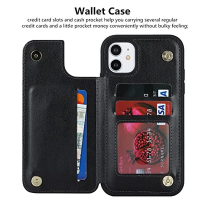 iCoverCase Compatible with iPhone 11 Case with Card Holder, Wallet Phone Case for Women Men RFID Blocking PU Leather Protective Case 6.1 Inch (Black) - color: Black