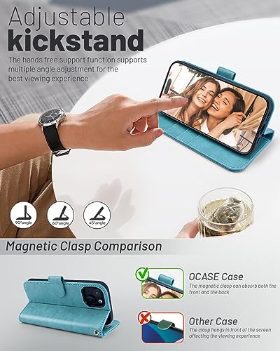 OCASE Compatible with iPhone 15 Wallet Case, PU Leather Flip Folio Case with Card Holders RFID Blocking Kickstand [Shockproof TPU Inner Shell] Phone Cover 6.1 Inch 2023, Mint Green - color: Mint Green