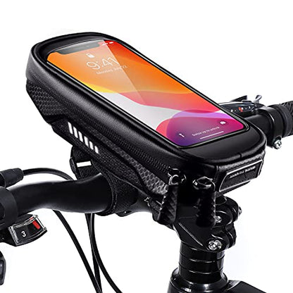 HUANLANG Bike Phone Mount Bag Bike Front Frame Top Tube Handlebar Bags Waterproof Bicycle Cell Phone Mount Case with Touch Screen Phone Holder for Bike Bag Shockproof,Bike Pouch for Phone Below 6.7"