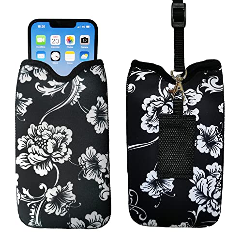 Tainada Neoprene Phone Holder Sleeve w/Belt Loop Holster (Black Floral) - color: Black Floral