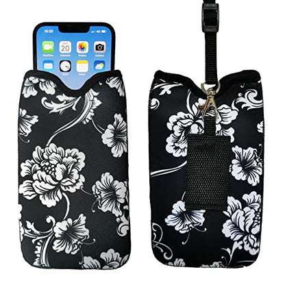 Tainada Neoprene Phone Holder Sleeve w/Belt Loop Holster (Black Floral) - color: Black Floral
