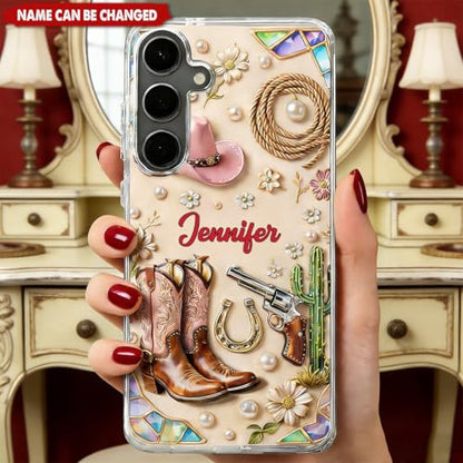 Cowgirl Spirit, Personalized Clear Phone Case, Gift for Cowgirl Lovers Custom Smartphone Protector Unique Western Decor