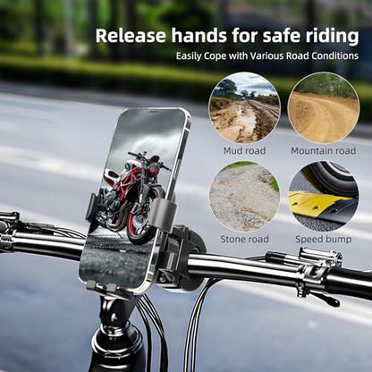 Motorcycle Phone Mount,Bike Phone Holder, Bicycle Handlebar Cell Phone Mount Smartphone Holder Mount 360° Adjustable One Hand Operation, Bike Accessories Handlebar Phone Clip Holder, 94001 - color: Black Handlebar