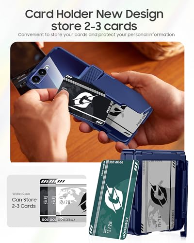 GooseBox for Samsung Galaxy Z Flip 7 Case Wallet RFID Card Holder&Hinge Protection&HD Screen Protector, Full Body Shockproof Cover for Galaxy Z Flip 7(Blue) - color: Flip7-Blue