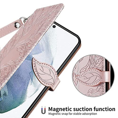 Wallet Case for Samsung Galaxy S22 Ultra with Card Holder/Slot,Leather Flip Folio Stand Shell Magnetic Closure Wrist Strap Kickstand Phone Case(Galaxy S22 Ultra 6.8 inch) Rose Gold - color: Rose gold, size: Samsung Galaxy S22 Ultra