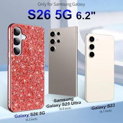 Galaxy S26 Glitter Case for Samsung Galaxy S26 5G Phone Case for Women Girls, Slim Ultra Thin Matte Back Shockproof Full Body Protective Cover for Samsung S26 5G, Crystal Bling Case, 2026 (Red) - color: Red