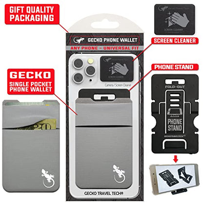 Gecko Travel Tech Double Pocket - Adhesive Card Holder - Cell Phone Pouch - Stick on Spandex Pocket - Carry Credit Cards and Cash - Gray-White - color: GRAY-WHITE