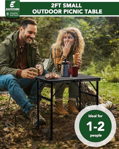 2 Ft Folding Camping Table, Adjustable Height 10.6-22 in, Small Grill Table - color: Black, size: 2FT-Small