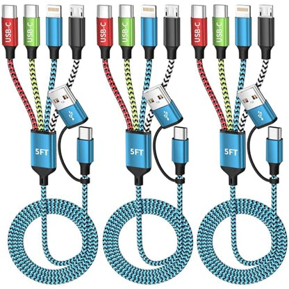 4 in 2 Multi Charging Cable, USBA/C Universal Charging Cords 3 Pack 5FT - color: White&Blue&Green&Red