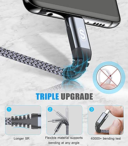 sweguard USB to USB C Cable 3-Pack 10ft 6ft 6ft Fast Charging Braided - color: Grey, size: 10ft+6ft+6ft