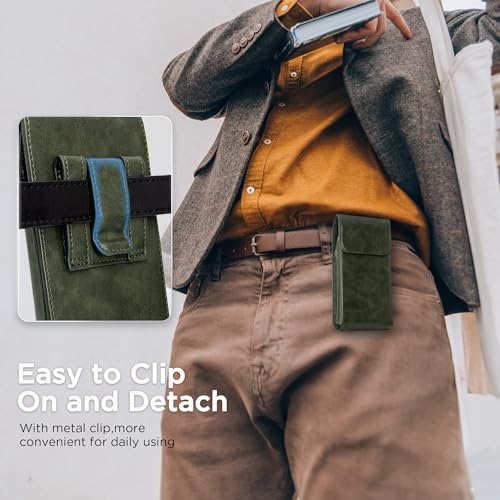 Holster for iPhone 17 Pro Max 16 Pro Max 15 Pro Max 14 Pro Max 13 Pro Max 16 Plus 15 Plus 14 Plus, Premium Leather Pouch with Belt Clip Phone Holster Belt Case, Green -L - color: Green, size: Large