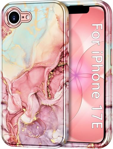 Btscase Compatible with iPhone 17e Case 6.1 Inch 2026,Marble Pattern 3 in 1 Heavy Duty Shockproof Full Body Rugged Hard PC+Soft Silicone Drop Protective Women Girl Phone Cases, Rose Gold - color: A-Rose Gold, size: iPhone 17e