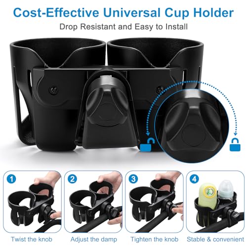 Accmor Stroller Cup Holder, Cup Holder for Walker Bike Wheelchair - color: Double Cup Holder-Black