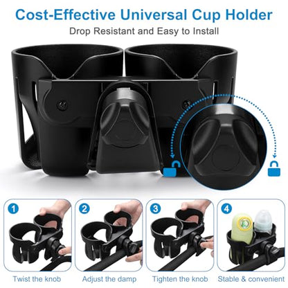 Accmor Stroller Cup Holder, Cup Holder for Walker Bike Wheelchair - color: Double Cup Holder-Black