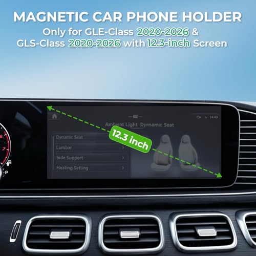 Car Phone Holder for Mercedes Benz GLE-Class/GLS-Class 2020-2026 (Only for 12.3-Inch Screen) 360° Rotation Magnetic Cell Phone Mount, Compatible with Magsafe, Does Not Affect Air Vent - size: Fit for 2020-2026 GLE & GLS, 12.3-Inch