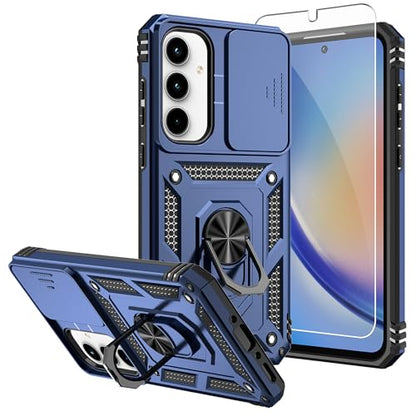 for Samsung Galaxy A35 5G Case,with Screen Protectors and Camera Cover,[Military Grade] 16ft.Drop Tested Cover with Magnetic Kickstand Protective Case for Samsung A35 5G, Blue - color: Blue