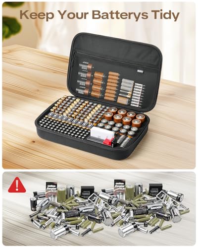 Battery Organizer Storage Case Box with Emergency Power Bank - Convert 4 AA Batteries to Phone Charger with Tester BT-168 PRO for AA AAA C D 9V CR2032 3V, Safe Battery Holder Holds 200+ Batteries