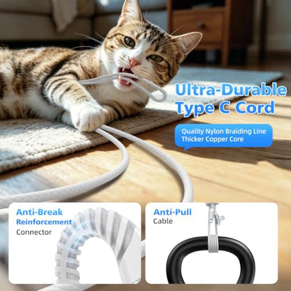 iMangoo USB C Cable 240W Fast Charging 10ft Long Braided-Durable Cord White