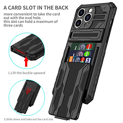 for iPhone 14 Pro Max Wallet Case with Card Holder, Black | Detachable Card Holder, Built-in Kickstand, with Screen Protectors, Military Grade, Full Body Shockproof - size: for iPhone 14 Pro Max - 6.7''